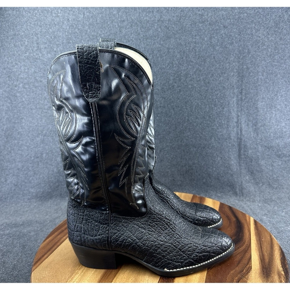 Bronco Cowboy Boots Style WM 1950 Size 9.5 EE Men's Western Black Leather